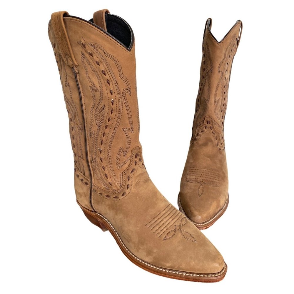 Abilene Nubuck Cowhide Genuine Leather Western Boots Brown Womens Size 7.5